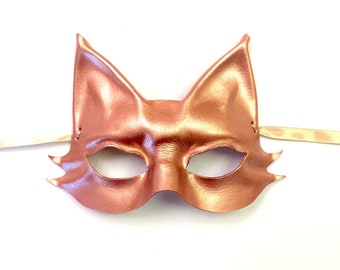 Entirely Hand Crafted Little Metallic Rose Gold Pink Leather Mask lightweight & easy to wear Halloween costume masquerade Adult Small