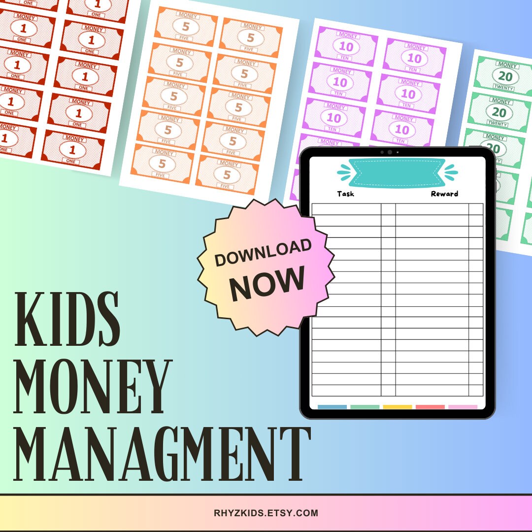 Printable Kids Chore Chart for Money Management Digital Download for ...