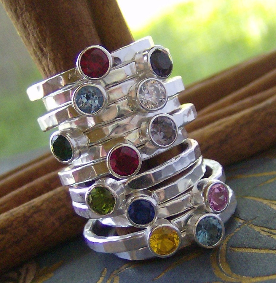 Faceted gem stone stacking rings... fine and sterling silver