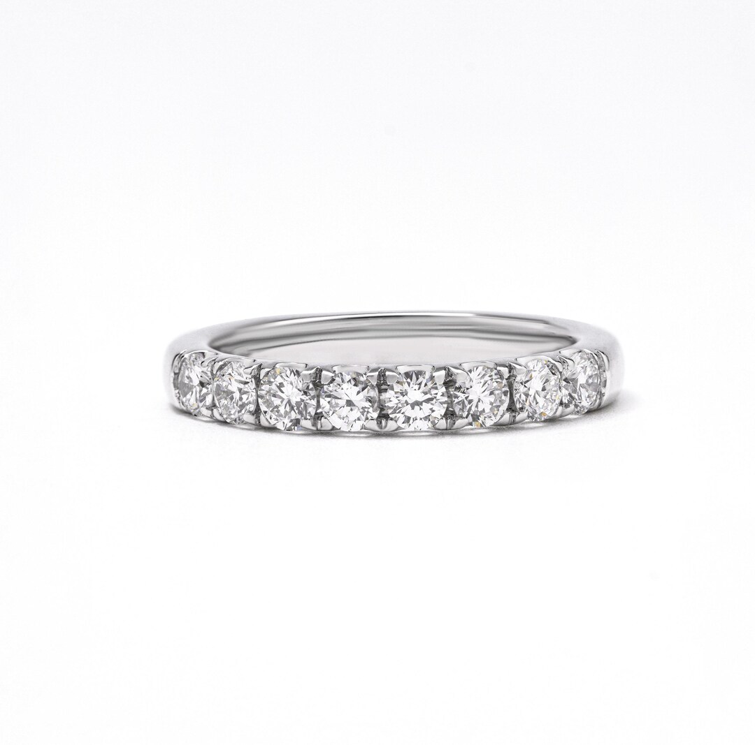 Round Diamond Half Eternity Band Ring | 14K Gold Stackable Wedding Band ...