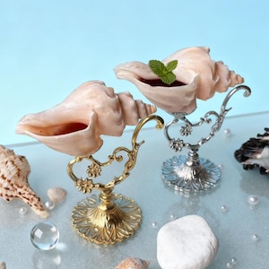 Natural Conch Shell Wine Glasses, Shell Cocktail Glass, With Alloy Stem, Beach Martini Glasses, Wedding Anniversary Party Gifts