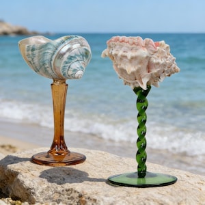 Verres à vin en coquillage, verres à martini en coquillage de conque, décoration de table élégante, cadeaux pour demoiselles d'honneur lors d'un mariage sur la plage, cadeaux pour invités de mariage