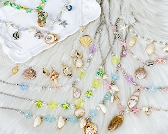 Beach Seashell Necklace/ Bead Seashell Necklaces/ Natural Shell Necklace/ Gold Chain Necklace/ Ocean Seashell Necklaces/ Adjustable Necklace