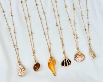 Summer Seashell Necklace/ Boho Seashell Necklace/ Gold Ocean Seashell Necklaces/ Beach Adjustable Necklace/ Natural Seaside Necklaces