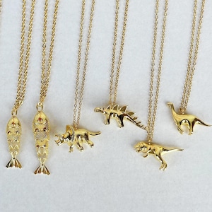 Dinosaur Gold Necklace, Triceratops, T-Rex, Brachiosaurus Necklace, Adjustable Necklaces, Stainless Steel Y2K Necklace, Gold Chain Necklace