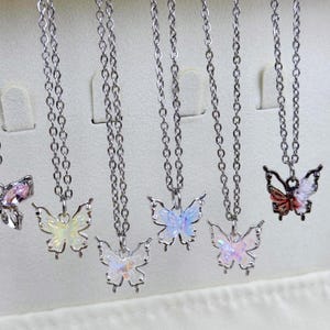 Butterfly Y2K Necklace, Colorful Butterfly Y2K Necklace, Gradient Butterfly Necklace, Adjustable Punk Necklace, Delicate Silver Necklaces