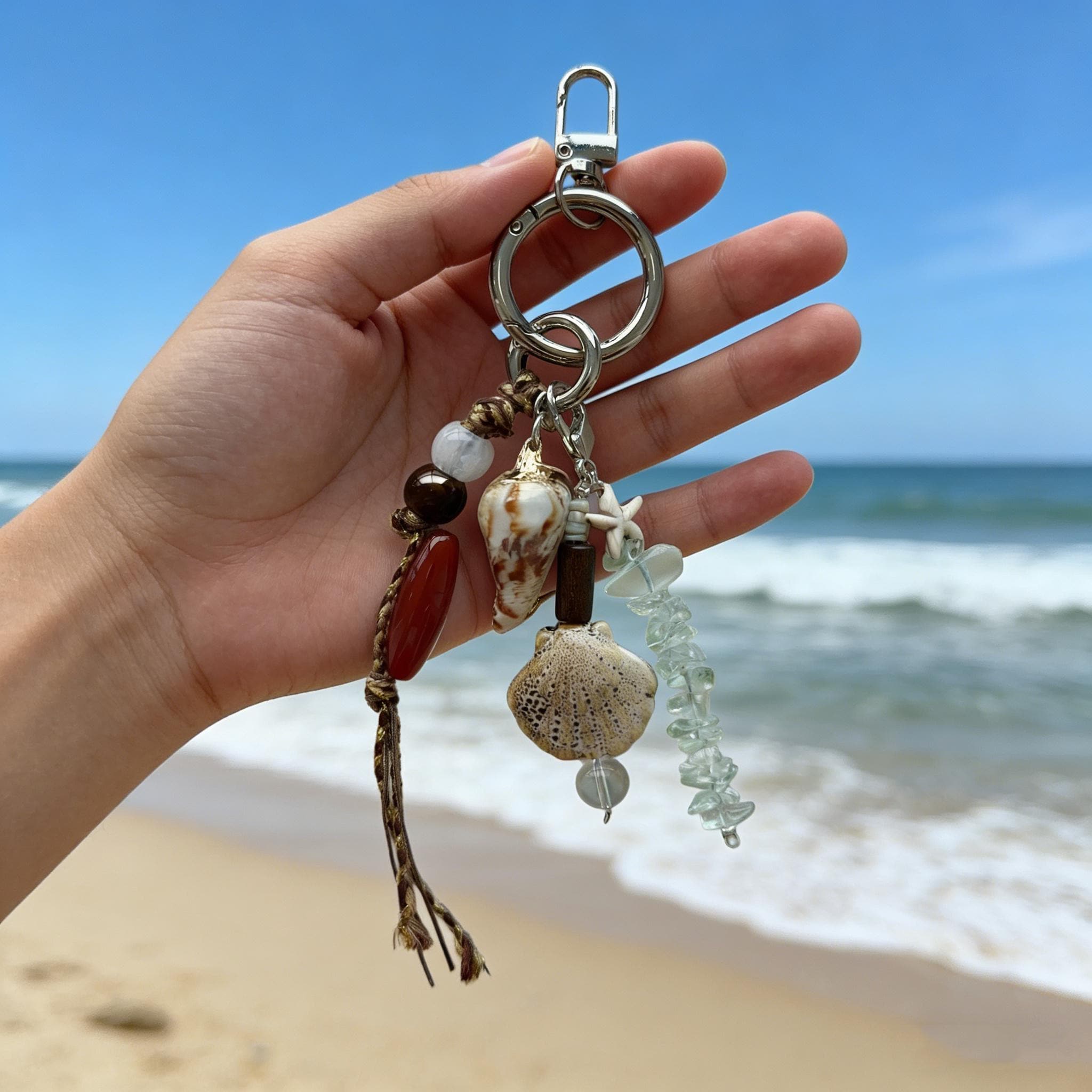 Seashell Bag Charm, Boho Coastal Keychain With Natural Shells & Beads ...