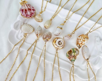 Natural Seashell Necklace/ Summer Seashell Necklace/ Ocean Seashell Necklace/ Boho Gold Necklace/ Beach Adjust Necklace/ Seaside Necklaces