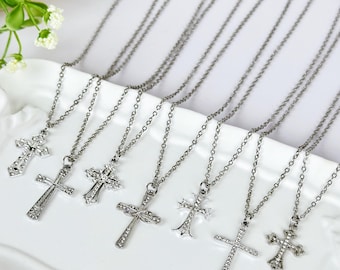 Silver Cross Necklace/ Cross Charm Necklace/ Religious Christian Cross Necklace/ Baptism Minimalist Necklaces/ Women Cross Necklaces