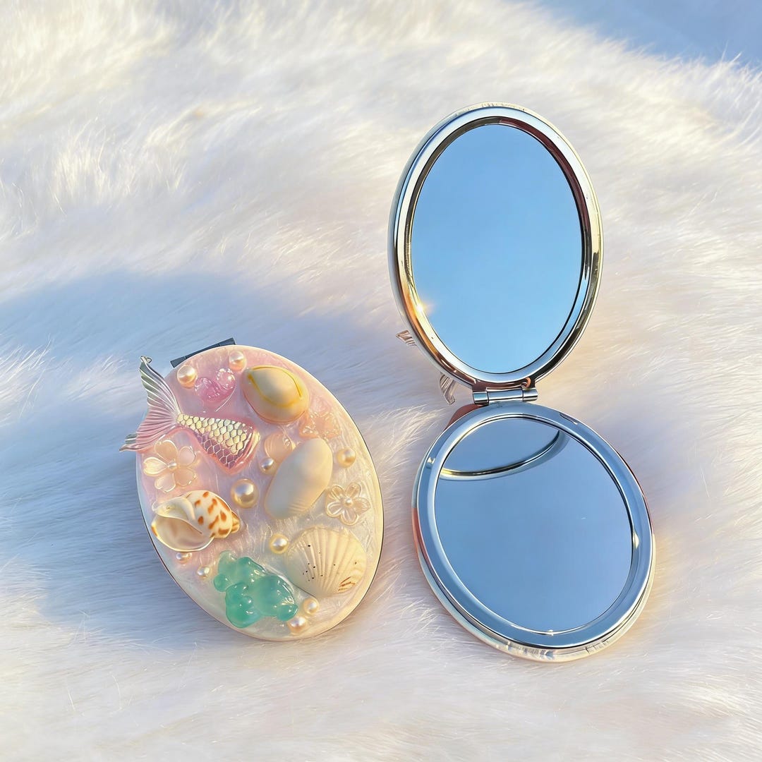 Mermaid Seashell Compact Mirror, Beach Nautical Pocket Mirror, Unique ...