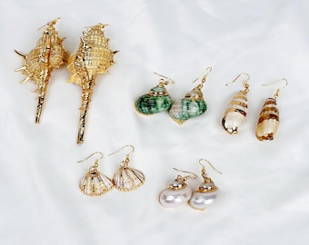 Boho Seashell Earrings/ Gold Shell Earrings/ Woman Seashell Earrings/ Ocean Seashell Earrings/ Beach Earrings/ Natural Seaside Earrings
