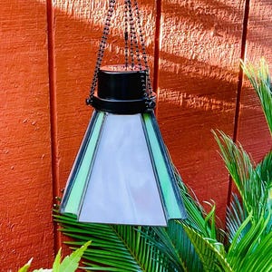 Solar Garden Light, Hanging Outdoor Stained Glass Light, Frank Lloyd Wright Style