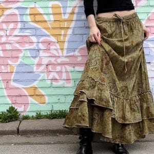 Boho Elastic Summer Maxi Skirt, Forest Floral Print Skirt, Festival Party Skirt, Irregular Fairy Hippie Lace Skirt, Long Flowy Holiday Skirt