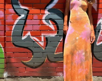 Tie Dye Backless Maxi Dress: Colourful Boho Party Rave Outfit