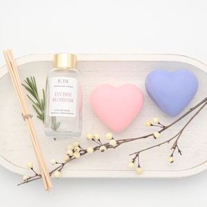 Lychee Blossom Reed Diffuser with French Tulip & Tea Rose Heart Soaps Gift Set
