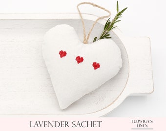 Vintage Linen Lavender Heart Sachet – Best gift for Her/BFF/Family/Mom/Woman/Friends – Filled with French Lavender, Personalized