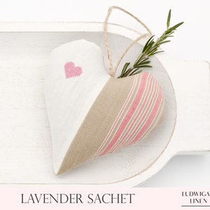 Antique Linen Lavender Sachet Heart Best gift for Her/Woman/BFF/Mom/Friends/Family Filled with French Lavender, Personalized image 1