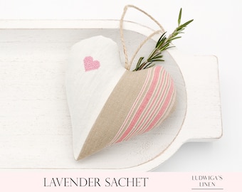 Antique Linen Lavender Sachet Heart – Best gift for Her/Woman/BFF/Mom/Friends/Family – Filled with French Lavender, Personalized