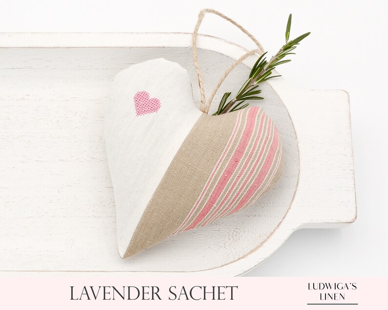 Antique Linen Lavender Sachet Heart Best gift for Her/Woman/BFF/Mom/Friends/Family Filled with French Lavender, Personalized image 1