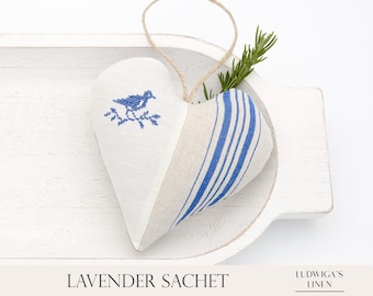 Embroidered Bird Vintage Linen Lavender Sachet – Best gift for Her/Woman/Family/BFF/Friends/Mom – Filled with French Lavender, Personalized
