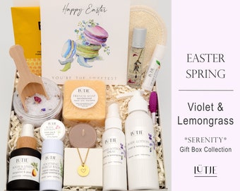 Easter Gift Box Set – For Her/Women/Wife/Sister/Friend/Mom – Bath Spa & Self Care with Hand Body Lotion, Essential Oil Personalized Card