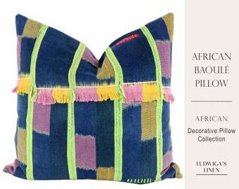 African Vintage Baule Pillow - Fits 20x20" Insert - Tribal/Colorful/Bohemian/Mid Century/Modern - Mix Easily with Other Colors/Patterns