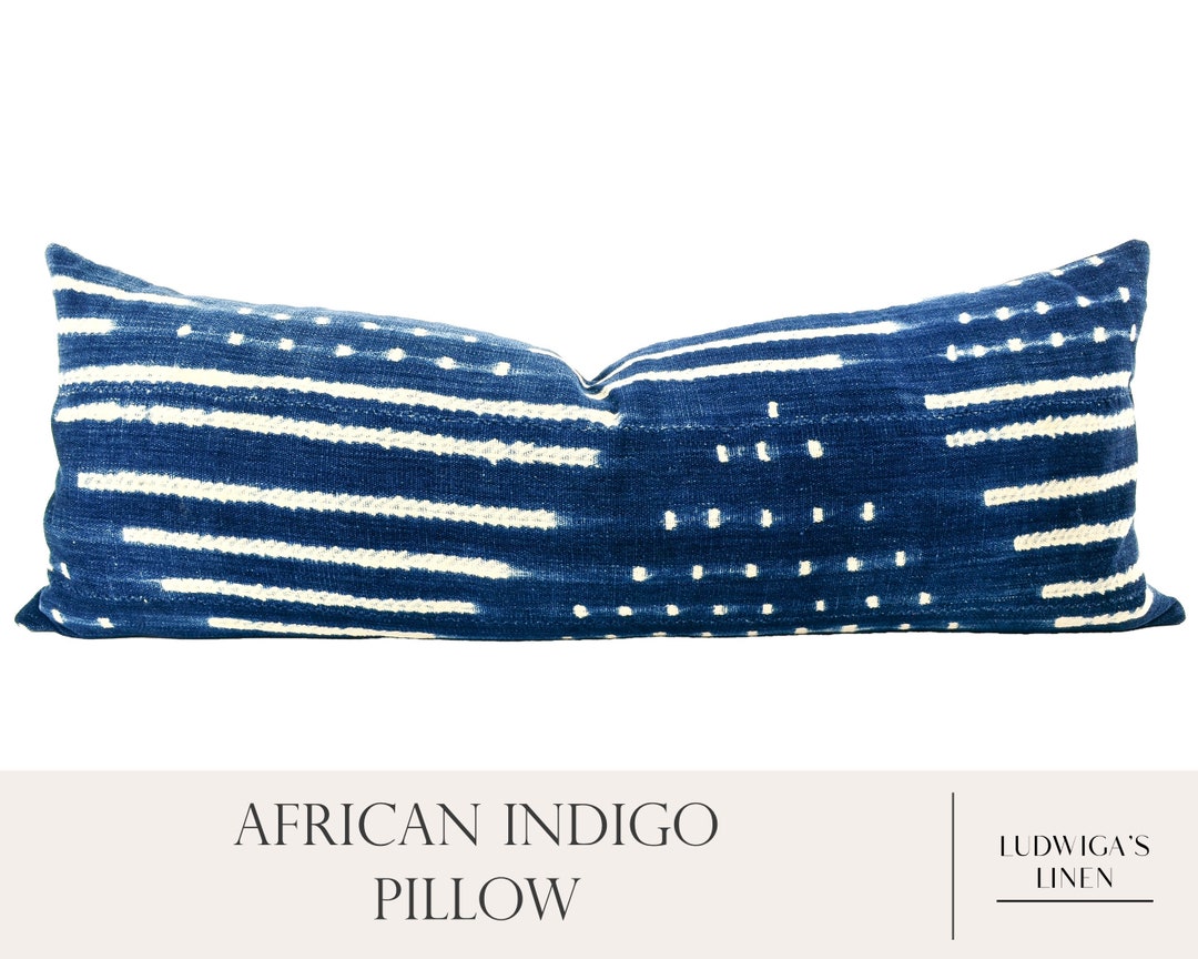 African Indigo Vintage Handwoven Pillow Fits 14x36 Insert Tribal/modern