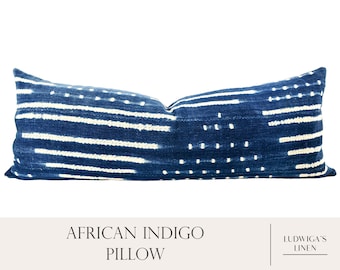 African Indigo Vintage Handwoven Pillow - Fits 14x36” Insert - Tribal/Modern/Wabi-Sabi/Neutral - Easily Mix with Other Colors/Patterns