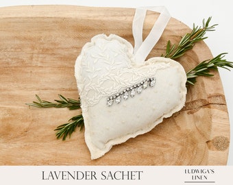 French Lavender Heart Sachet with Vintage Lace and Linen – Handmade Special gift for Her/Wedding/Bridesmaid/Bride/Mom/Woman/Friends