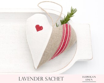 Antique Linen Lavender Sachet Heart – Best gift for Her/Woman/Mom/Friends/BFF/Family – Filled with French Lavender, Personalized