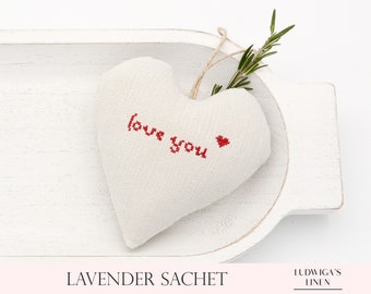 Antique Linen Lavender Heart Sachet – Handmade gift for Her/Woman/Friends/Family/BFF/Mom – Filled with French Lavender, Personalized
