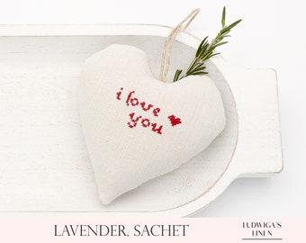 Vintage Linen Lavender Heart Sachet – Handmade gift for Her/Woman/Friends/BFF/Mom/Family – Filled with French Lavender, Personalized