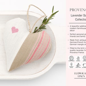 Antique Linen Lavender Sachet Heart Best gift for Her/Woman/BFF/Mom/Friends/Family Filled with French Lavender, Personalized image 2