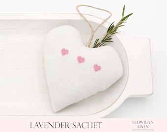 Antique Linen Lavender Heart Sachet – Best gift for Her/Woman/BFF/Family/Mom/Friends – Filled with French Lavender, Personalized