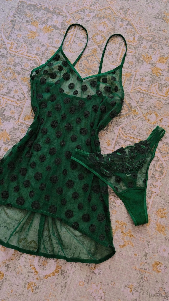 dark green lingerie dress Deep Green Satin Mini Nightgown – Elegant Lingerie XS / Dark Green main image 0