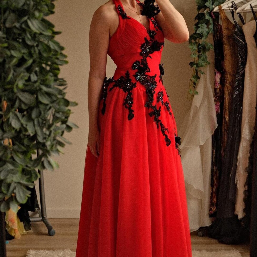Bright Red Puffy Prom Dress