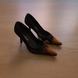 patchwork heels brown