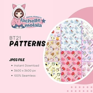 BT21 Muster Digitales Papier | Süßer Hintergrund für Canva & Crafts | K-Pop Sammelalbum, Journal Dekor | Sofort Download