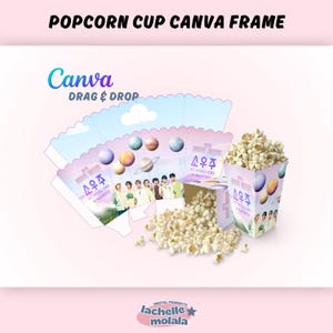 編集可能なポップコーンボックスフレーム – 映画鑑賞会、ウォッチパーティー、K-POPファン向けのカスタマイズ可能なCanvaテンプレート