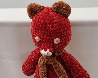 Crocheted Handmade orange-brown velvet (chenille) bear