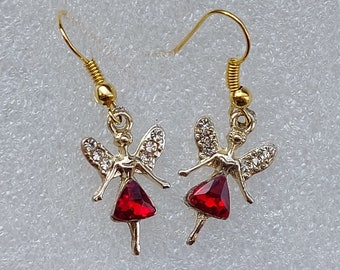 Fairy earrings with red stone, Ballet dancer, Angel