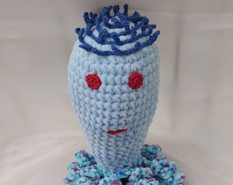 Chenille light blue big knitted Octopus, Crochet Octopus