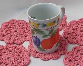 Crochet sous-verres ensemble de 6, sous-verres en tricot, sous-verres de tasse, décor de table, décor de cuisine, sous-verres en coton Alt Rose