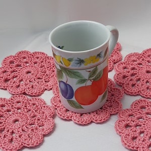 Crochet Coasters set of 6, knit coasters, Cup coasters, Table Decor, Kitchen decor, Alt Rose cotton coasters