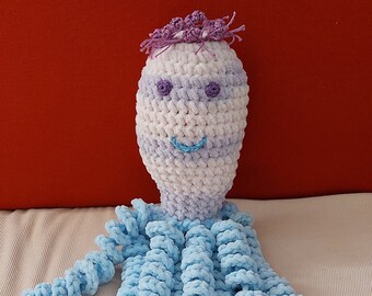 Chenille rose-violet tricoté Octopus, Crochet Octopus, peluche