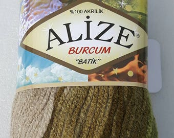 Alize Batik Burcum yarn - multicolor Selfstriping of green and beige shades - 1 ball of 100gr