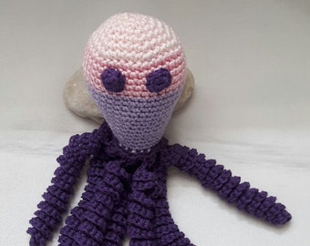 Hand knitted Octopus for Preemie, Crochet jellyfish, Octopus for newborns, soft toy for babies - Purple and pink shades