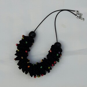 Boho fibre necklace with colorful wood beads, knitted soft beads Necklace image 3