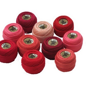 Vog© Perle Cotton Size 8 Embroidery Threads - Set of 10 Balls (10gr Each) - Red-bordo-peach Shades (column No. 1A)