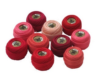 Vog© Perle Cotton Size 8 Embroidery Threads - Set of 10 Balls (10gr Each) - Red-bordo-peach Shades (column No. 1A)